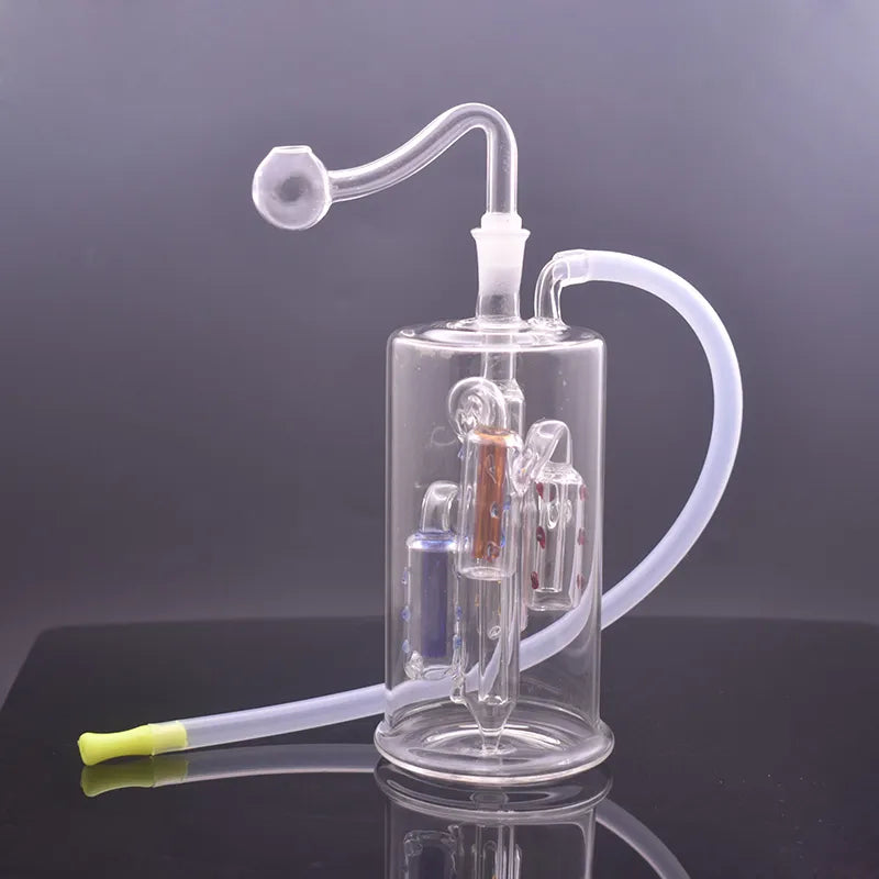 Hot Selling Glass Pipe Oil Burner Bong Hookah Inline Matrix Birdcage Filter Mute Recycler Smoking Water Pipe with 10Mm Male Glass Oil Burner Pipe and Hose