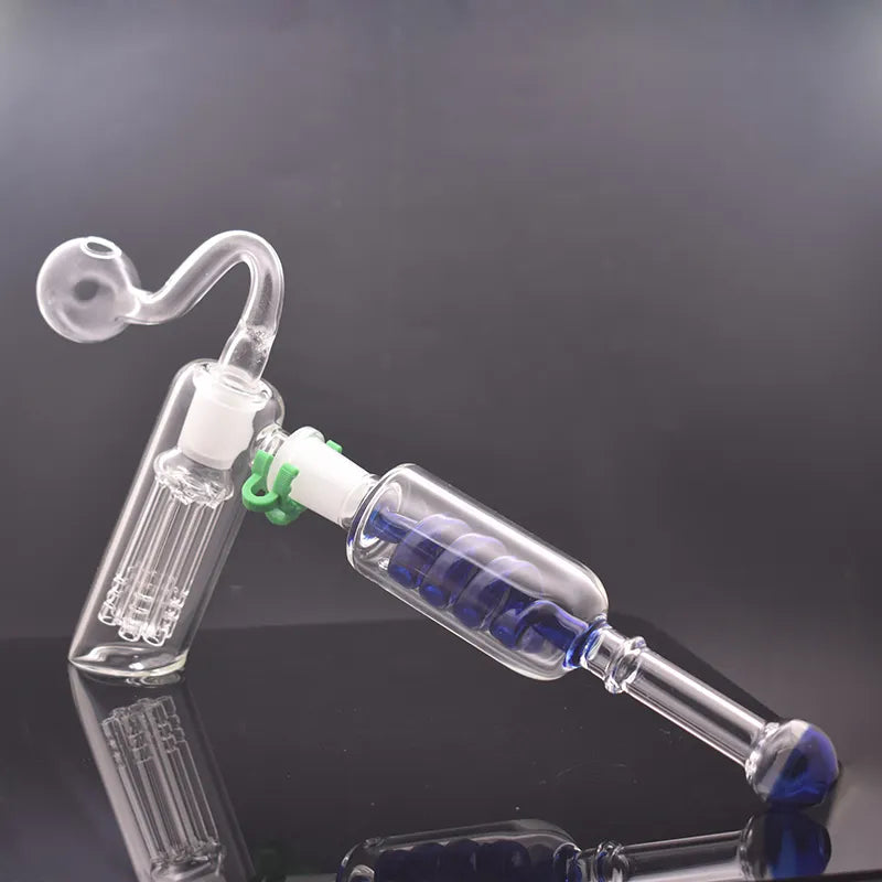 14Mm Female Glass Oil Burner Bong Bubbler Water Bong Hammer 6 Arm per Percolator Balancer Hand Glass Pipe with Male Oil Burner Pipes and Dry Herb Bowl 1Pcs