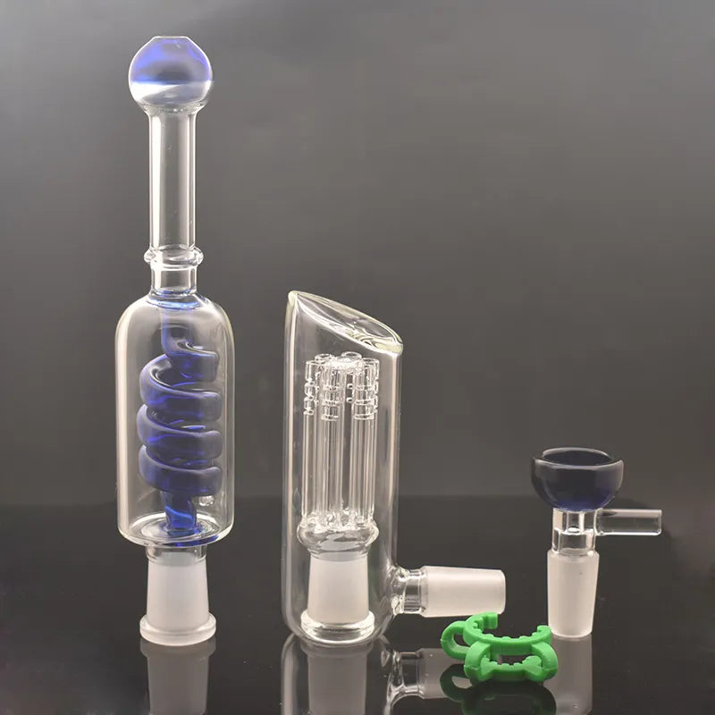 14Mm Female Glass Oil Burner Bong Bubbler Water Bong Hammer 6 Arm per Percolator Balancer Hand Glass Pipe with Male Oil Burner Pipes and Dry Herb Bowl 1Pcs