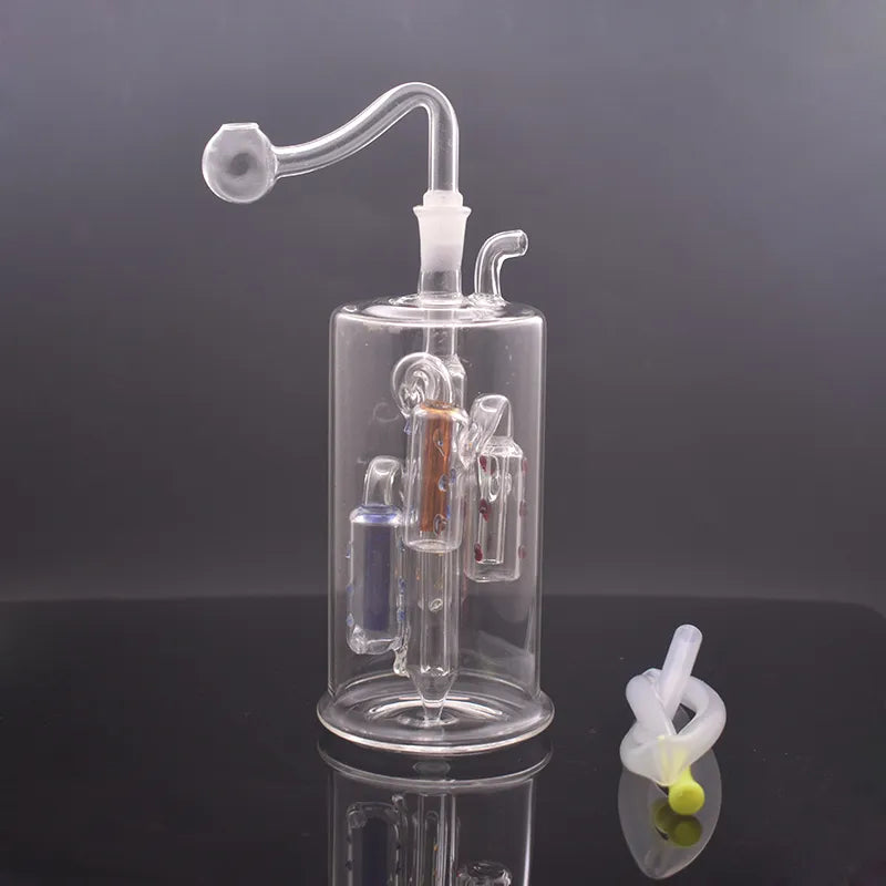 Hot Selling Glass Pipe Oil Burner Bong Hookah Inline Matrix Birdcage Filter Mute Recycler Smoking Water Pipe with 10Mm Male Glass Oil Burner Pipe and Hose