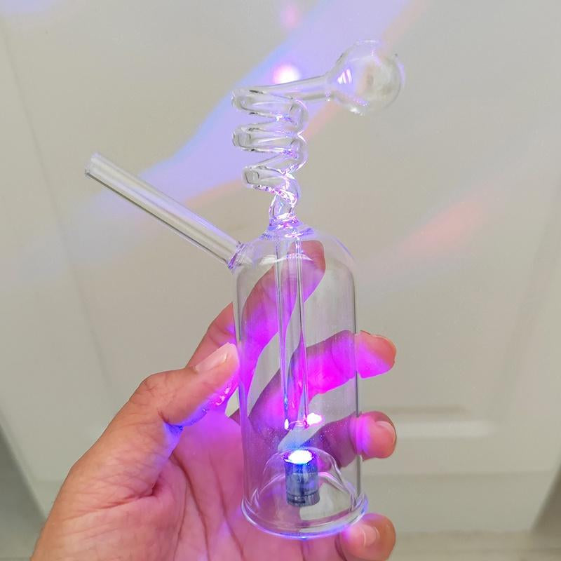 LED Glow Glass Hookah Spiral Smoking Pipe Smoke Shisha Diposable Glass Pipes Oil Burner Ash Catcher Bong Percolater Whole Set Bubbler Gifts Tobacco Bowl Accessories