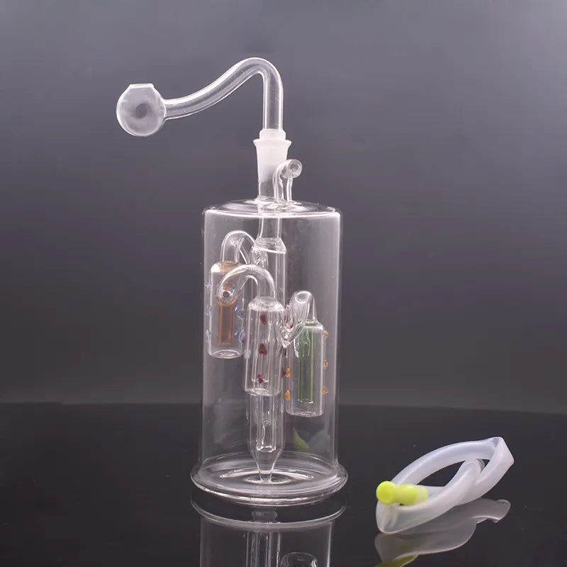 Hot Selling Glass Pipe Oil Burner Bong Hookah Inline Matrix Birdcage Filter Mute Recycler Smoking Water Pipe with 10Mm Male Glass Oil Burner Pipe and Hose