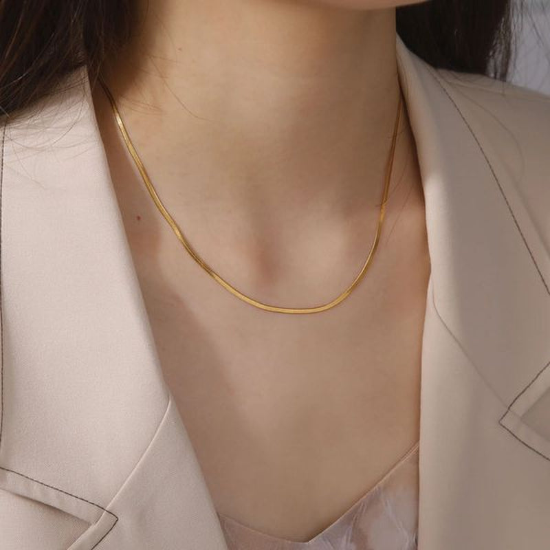 14K Yellow Gold Snake Chain Necklace for Women Men Golden Color Herringbone Choker Neck Chains 2024 Trend Jewelry Gift Hot