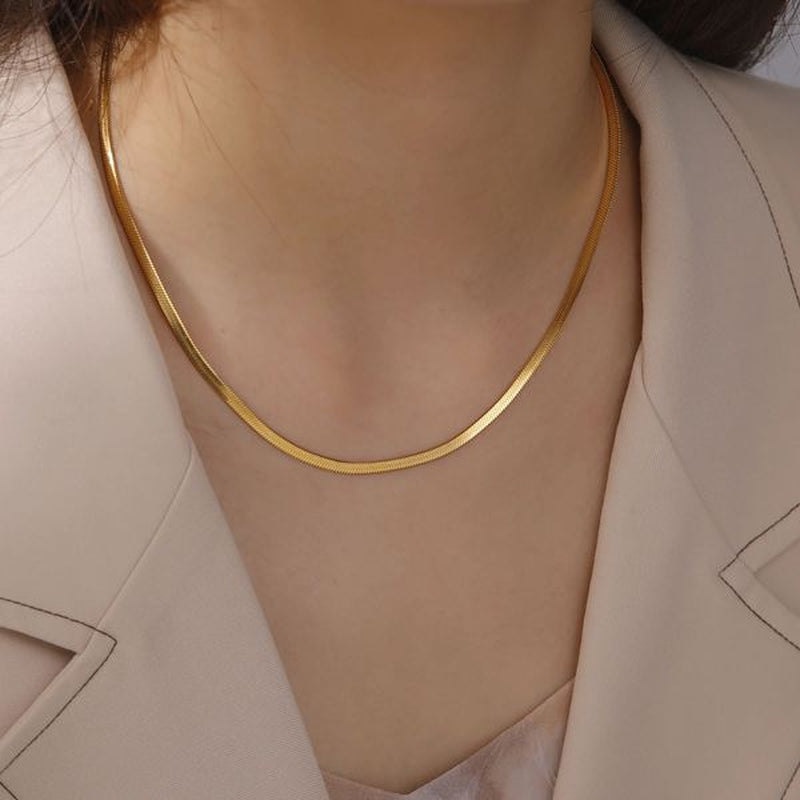 14K Yellow Gold Snake Chain Necklace for Women Men Golden Color Herringbone Choker Neck Chains 2024 Trend Jewelry Gift Hot
