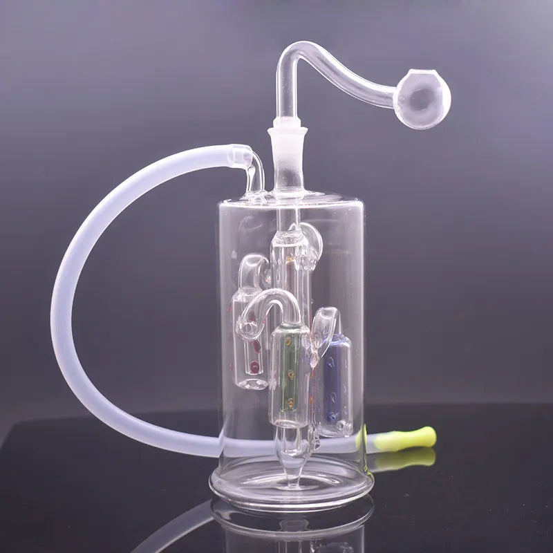 Hot Selling Glass Pipe Oil Burner Bong Hookah Inline Matrix Birdcage Filter Mute Recycler Smoking Water Pipe with 10Mm Male Glass Oil Burner Pipe and Hose