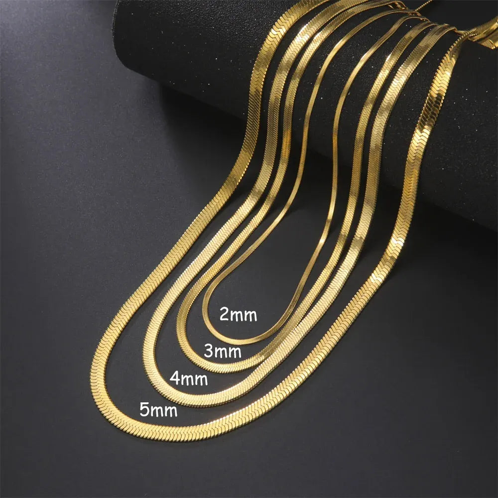 14K Yellow Gold Snake Chain Necklace for Women Men Golden Color Herringbone Choker Neck Chains 2024 Trend Jewelry Gift Hot