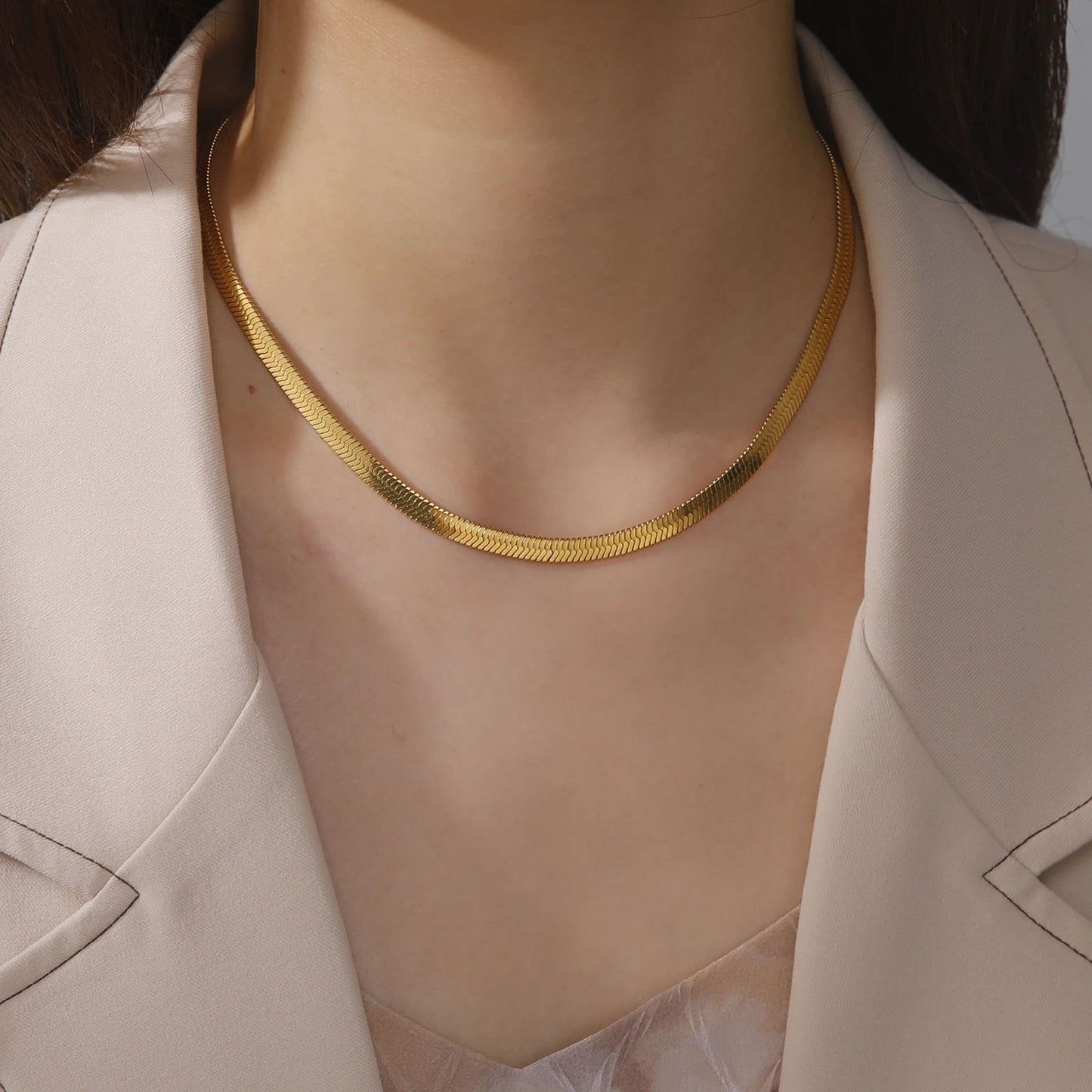 14K Yellow Gold Snake Chain Necklace for Women Men Golden Color Herringbone Choker Neck Chains 2024 Trend Jewelry Gift Hot