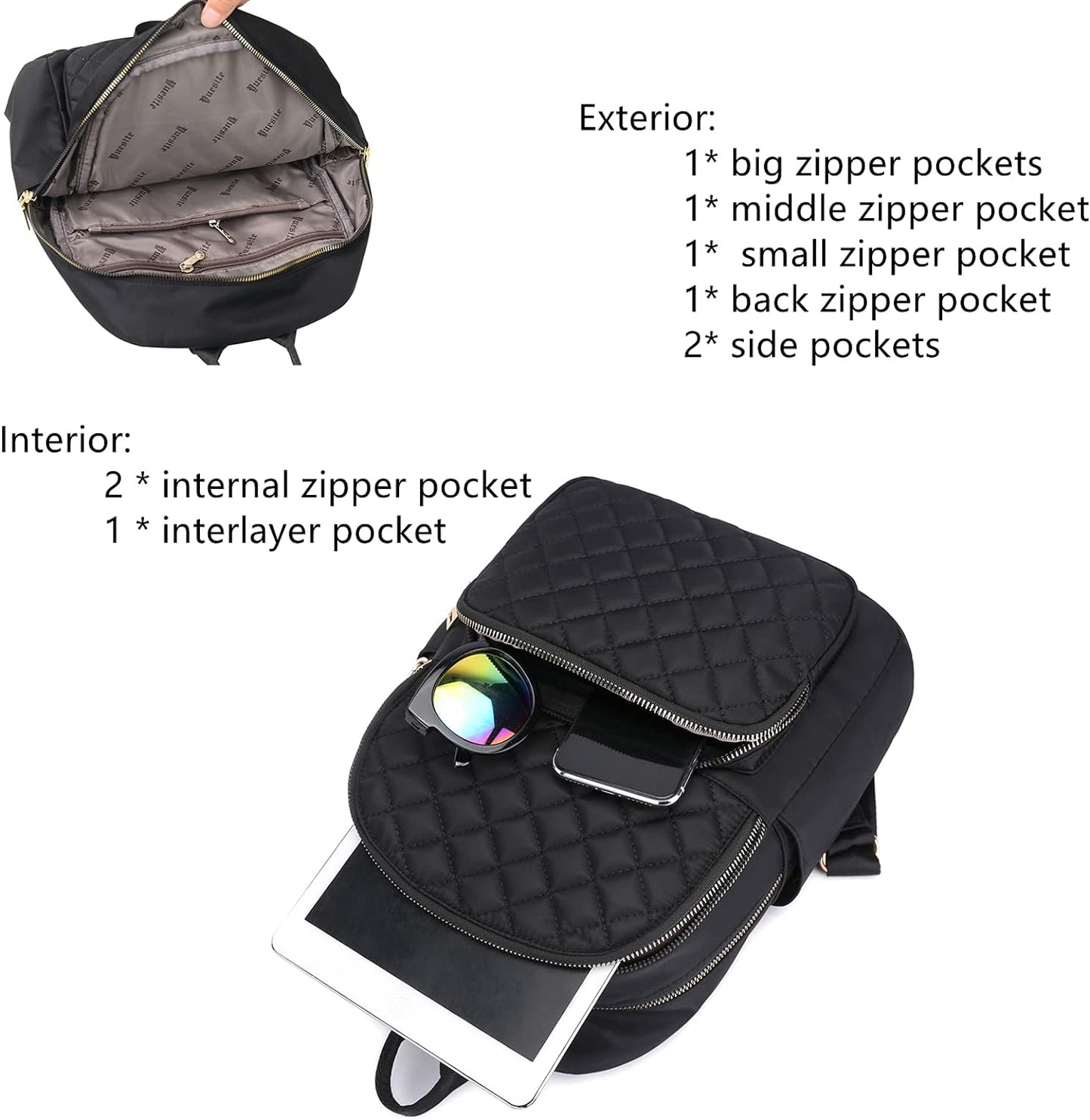 Luxe Noir Black Desinger Womens Backpack