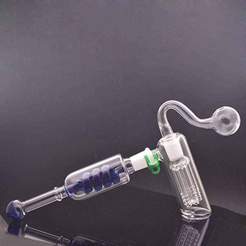 14Mm Female Glass Oil Burner Bong Bubbler Water Bong Hammer 6 Arm per Percolator Balancer Hand Glass Pipe with Male Oil Burner Pipes and Dry Herb Bowl 1Pcs