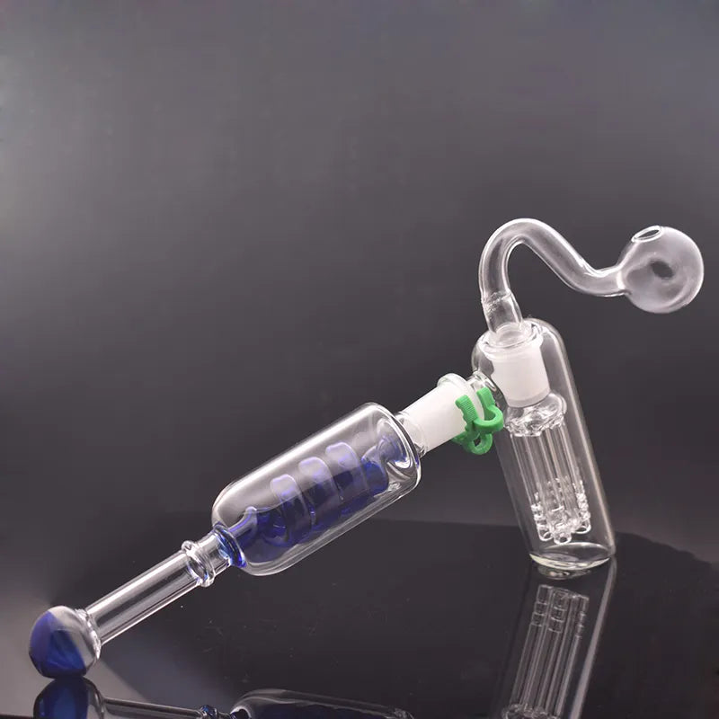 14Mm Female Glass Oil Burner Bong Bubbler Water Bong Hammer 6 Arm per Percolator Balancer Hand Glass Pipe with Male Oil Burner Pipes and Dry Herb Bowl 1Pcs