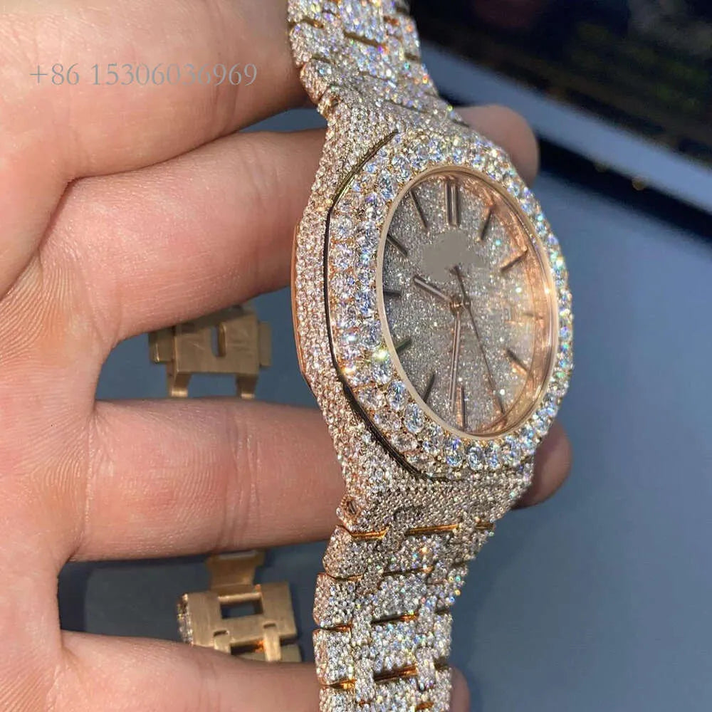Custom Vvs1 Moissanite Diamond Hip Hop Automatic Handcrafted Mossanite Studded Stainless Steel Belt Men Watches