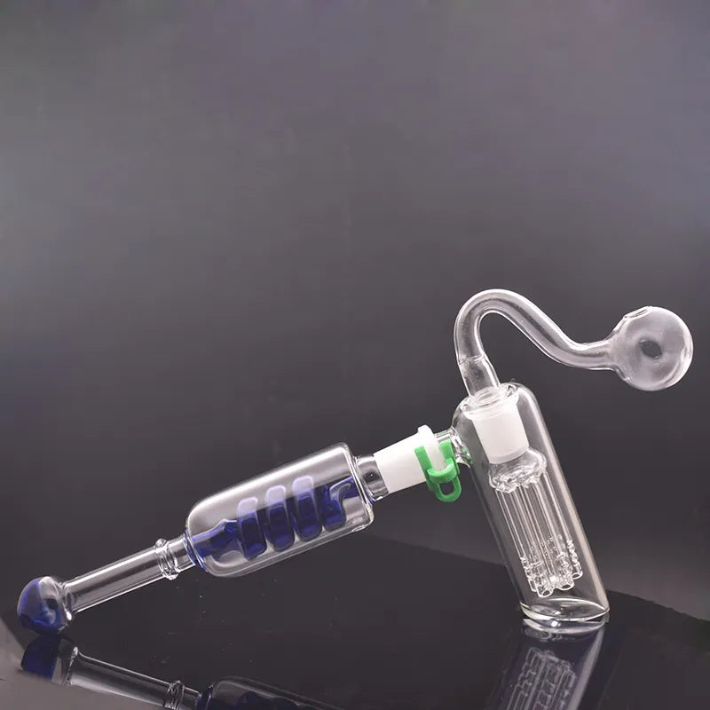 14Mm Female Glass Oil Burner Bong Bubbler Water Bong Hammer 6 Arm per Percolator Balancer Hand Glass Pipe with Male Oil Burner Pipes and Dry Herb Bowl 1Pcs