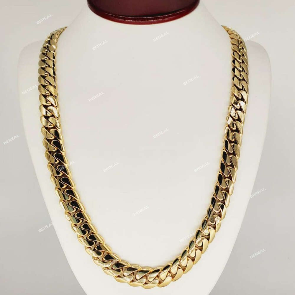 Fancy Jewelry Real 10K 14K Solid Gold Miami Chain Necklace Fast Shipping 18Mm Pure Cuban for Men Women