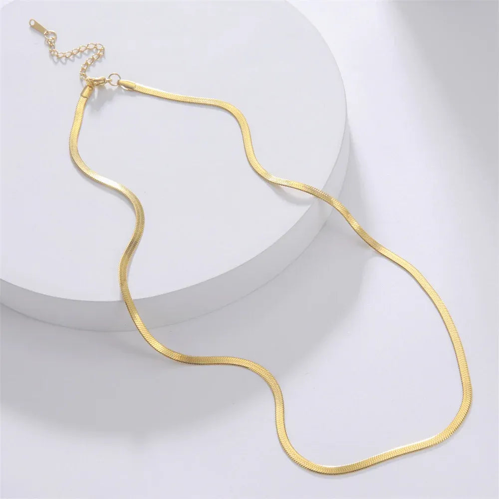 14K Yellow Gold Snake Chain Necklace for Women Men Golden Color Herringbone Choker Neck Chains 2024 Trend Jewelry Gift Hot