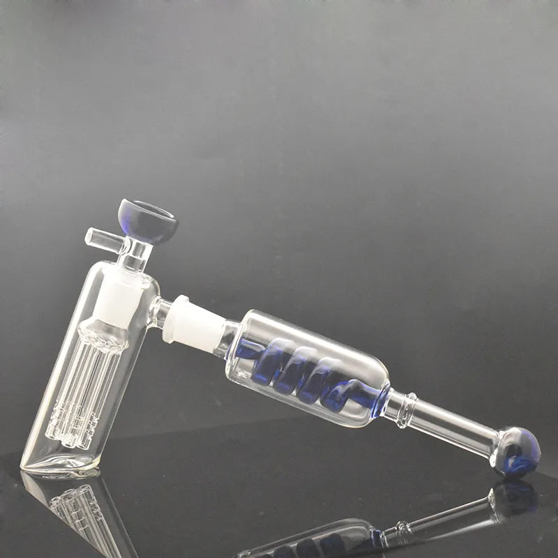 14Mm Female Glass Oil Burner Bong Bubbler Water Bong Hammer 6 Arm per Percolator Balancer Hand Glass Pipe with Male Oil Burner Pipes and Dry Herb Bowl 1Pcs