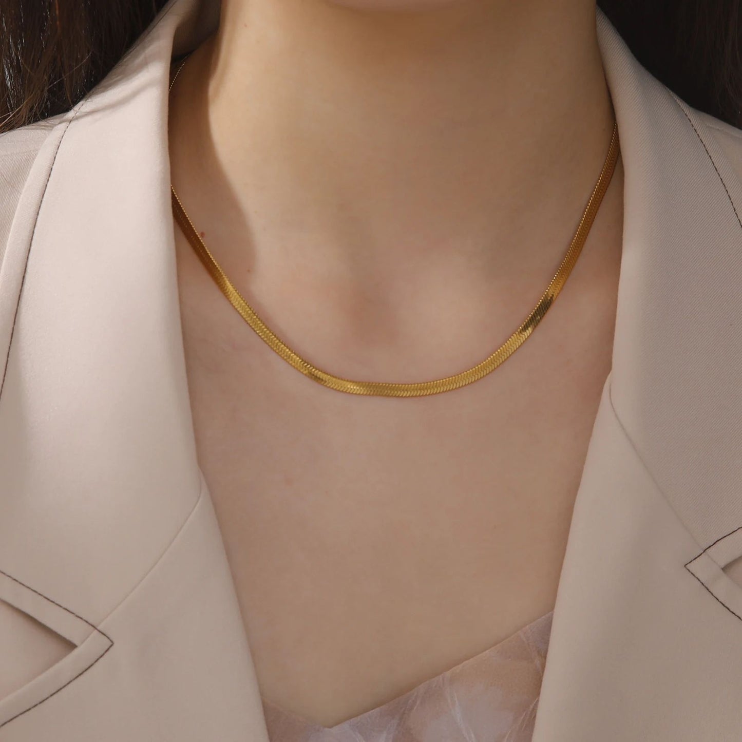 14K Yellow Gold Snake Chain Necklace for Women Men Golden Color Herringbone Choker Neck Chains 2024 Trend Jewelry Gift Hot